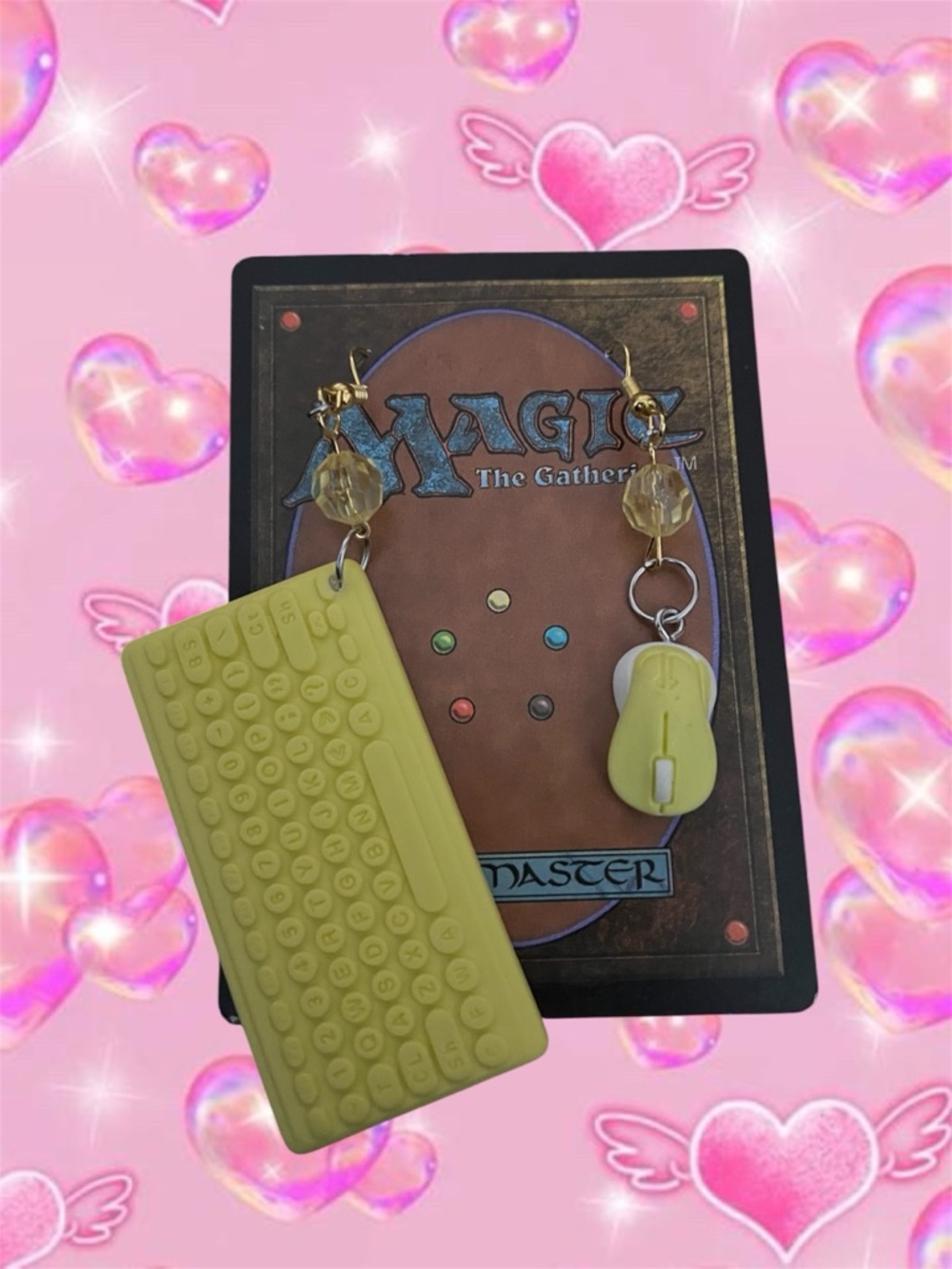 Yellow Keyboard & Mouse Charm Earrings